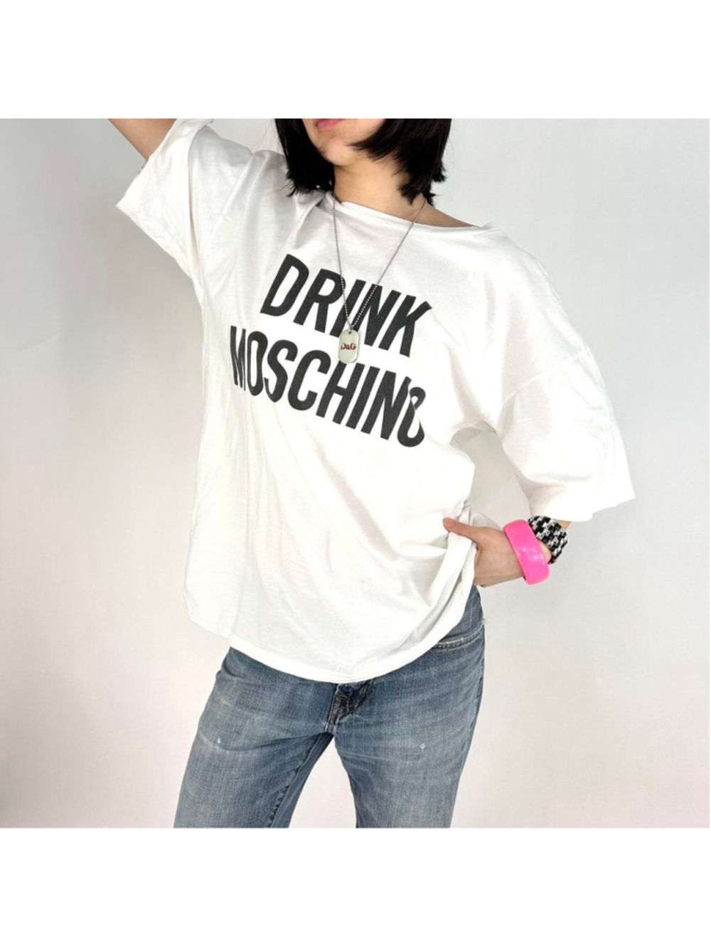 Moschino Couture white tshirt, 'DRINK MOSCHINO' print